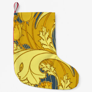 Vintage Bold Tulip Blue Guld Mönster Liten Julstrumpa