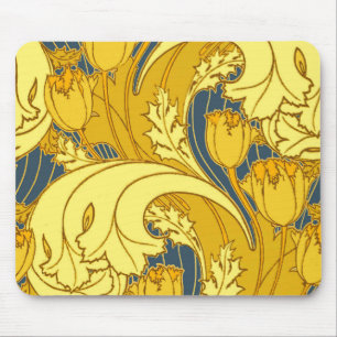 Vintage Bold Tulip Blue Guld Mönster Musmatta