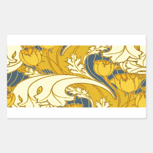 Vintage Bold Tulip Blue Guld Mönster Rektangulärt Klistermärke