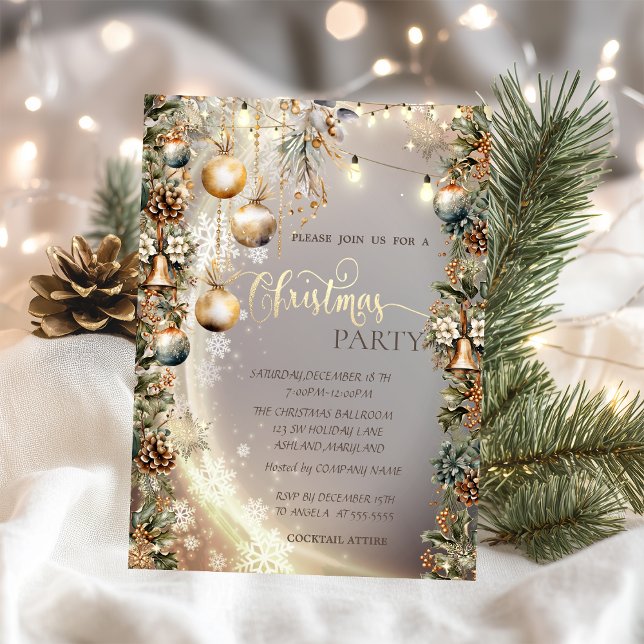 Vintage Bollar Klockor Pinecones jul Inbjudningar (Skapare uppladdad)