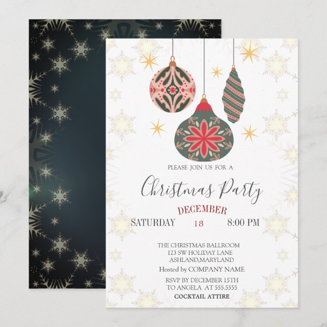 Vintage Bollar Ornament Snöflingor jul Inbjudningar (Fram/baksida)