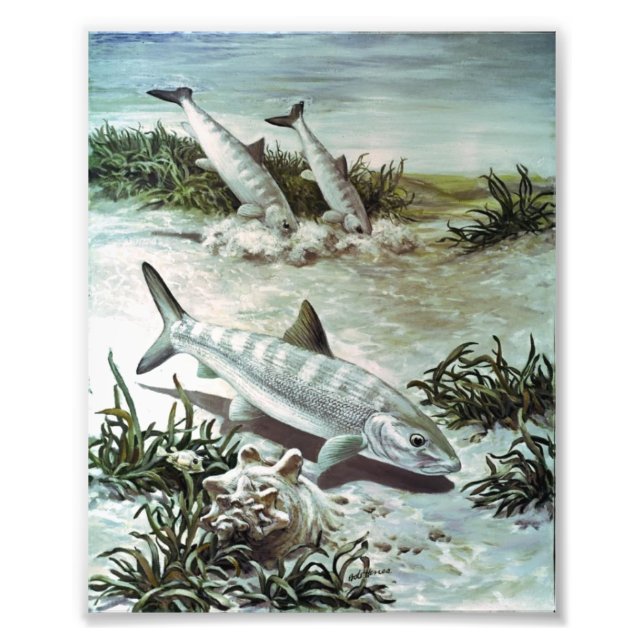 Vintage Bonefish Underwater Scene Fototryck (Framsidan)