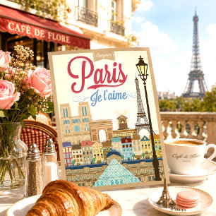Vintage Bonjour Paris Resa Vykort