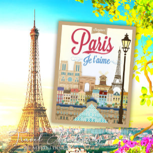 Vintage Bonjour Paris Travel Vykort