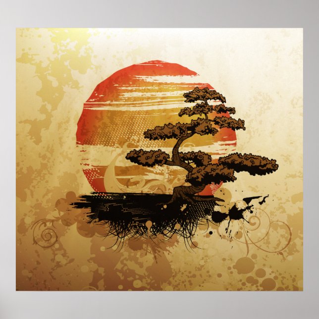 Vintage Bonsai Sunset Poster (Framsidan)