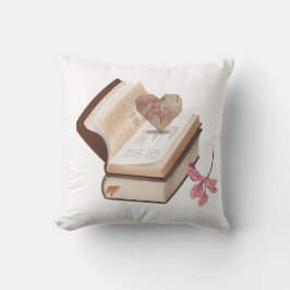  Vintage Book Aesthetic with Heart Map & Botanical Kudde