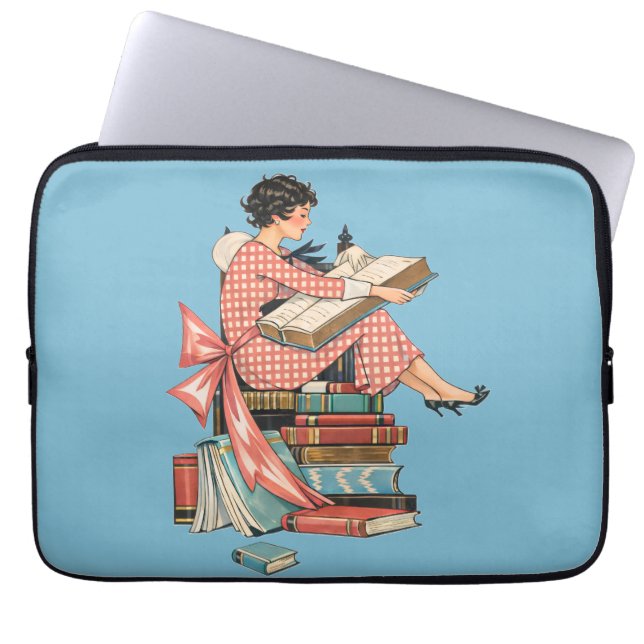 Vintage Book Lover Reading Illustration Laptop Fodral (Framsidan)