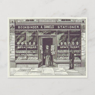 Vintage Bookshop Teckning 1891 vykort