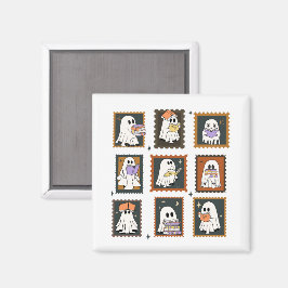 Vintage Bookworm Spöken Frimärke Halloween Magnet