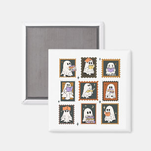 Vintage Bookworm Spöken Frimärke Halloween Magnet