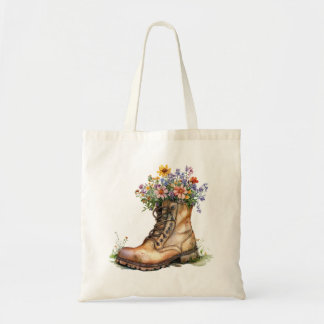 Vintage Boot Tote Bag Rustic Garden Shabby chic Tygkasse