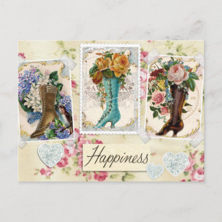 Vintage Boots Blommigt Design vykort