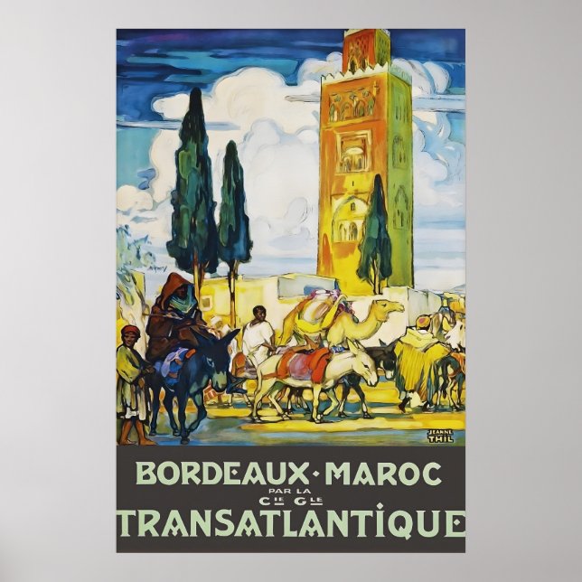 Vintage Bordeaux Marocko Resaaffisch Plakattryck Poster (Framsidan)