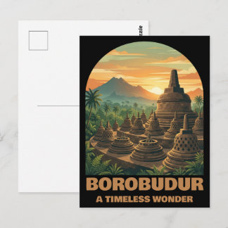 Vintage Borobudur Temple Indonesia Sunrise Travel  Vykort
