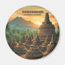 Vintage Borobudur-templet Indonesien Soluppgång Re