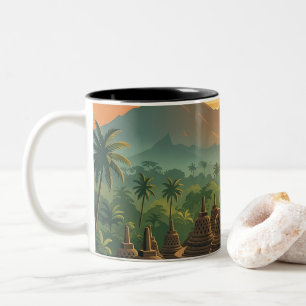 Vintage Borobudur-templet Indonesien Soluppgång Re Två-Tonad Mugg