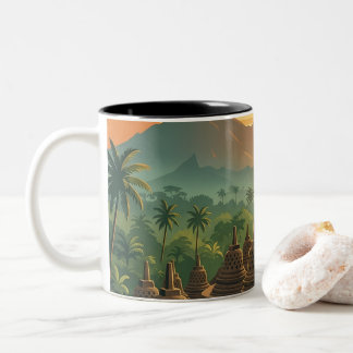 Vintage Borobudur-templet Indonesien Soluppgång Re Två-Tonad Mugg