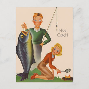 Vintage Borta fiske Fångstlingo Retro Nice Helg Vykort