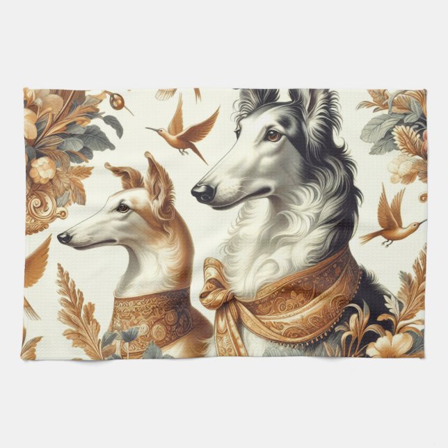 Vintage Borzoi Hund Illustration Kökshandduk (Horisontell)