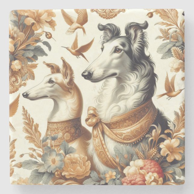Vintage Borzoi Hund Illustration Stenunderlägg (Framsidan)