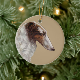 Vintage Borzoi-huvud julgransprydnad Keramik