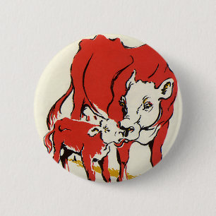 Vintage Boskap, Holstein Cow med Calf Knapp