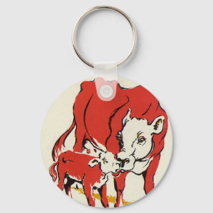 Vintage Boskap, Holstein Cow med Calf Nyckelring