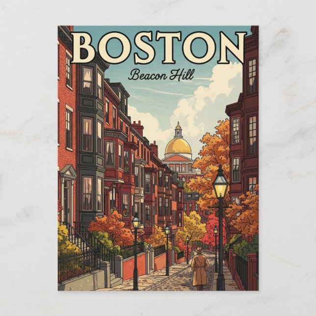 Vintage Boston Beacon Backe Travel Vykort (Framsida)