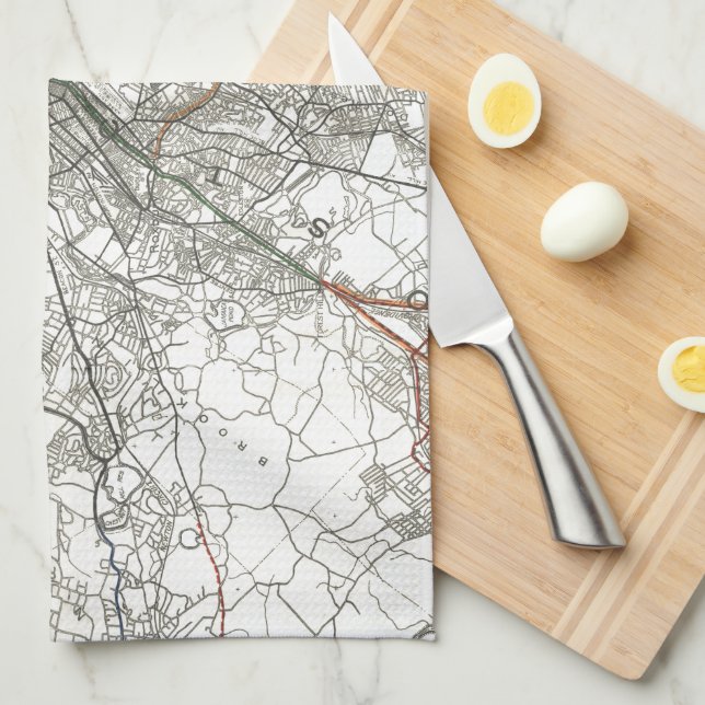 Vintage Boston genomreser fodrar kartan (1914) Kökshandduk (Vikt i Fjärdedel)