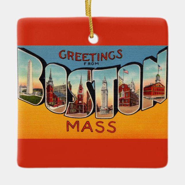 Vintage Boston Hälsning Julgransprydnad Keramik (Framsida)