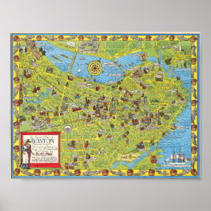 Vintage Boston Illustrerad Kartaffisch 1955 Poster