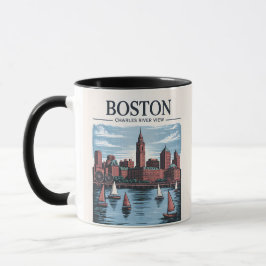 Vintage Boston Massachusetts Cityscape & Sailcraft Mugg