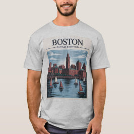 Vintage Boston Massachusetts Cityscape & Sailcraft T Shirt