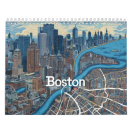 Vintage Boston Massachusetts Karta, Boston Morsa U Kalender