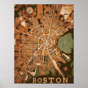 Vintage Boston Massachusetts Karta, Boston Morsa U Poster