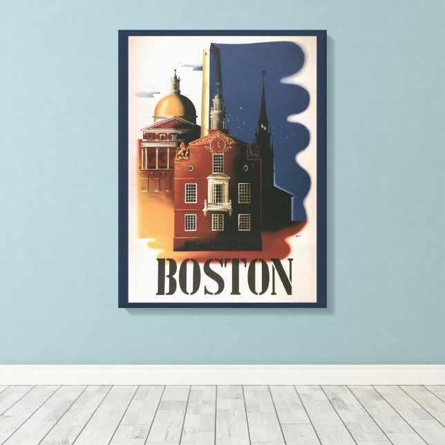 Vintage Boston, Massachusetts Paul Reveres Ride Canvastryck (Insitu (trägolv))