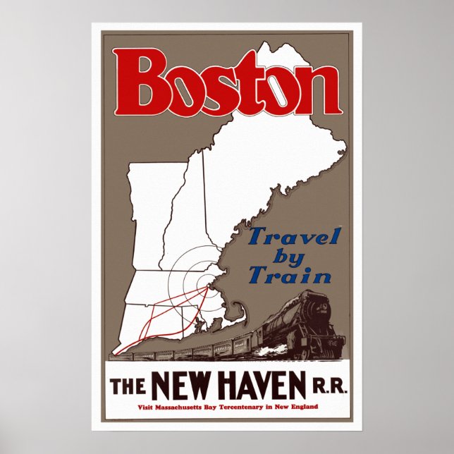 Vintage Boston New England Tåg Travel Poster (Framsidan)