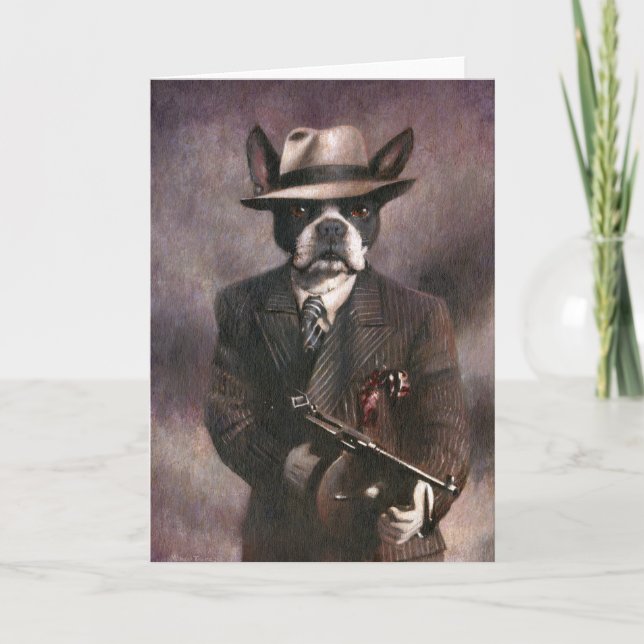 Vintage Boston Terrier Gangster Hälsning Card Kort (Framsida)