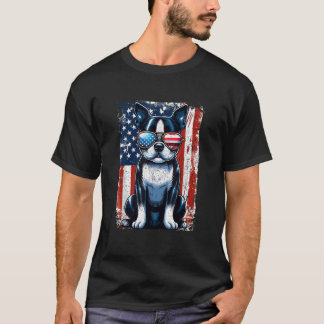 Vintage Boston Terrier Hund Amerikansk USA US Flag T Shirt