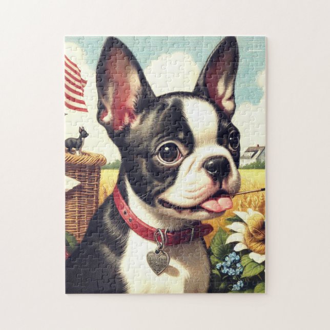 Vintage Boston Terrier Illustration Pussel (Vertikal)