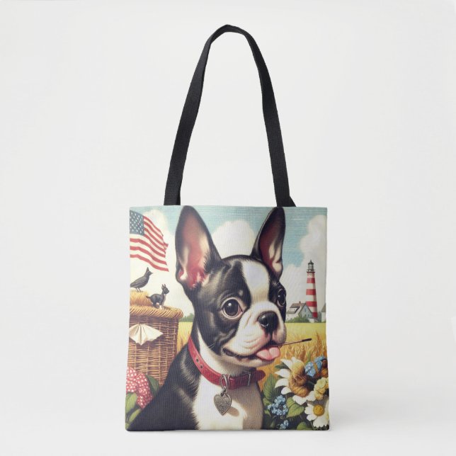 Vintage Boston Terrier Illustration Tygkasse (Framsida)