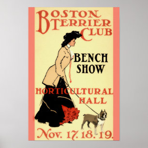 Vintage Boston Terrier Klubb Bench Show Hund Show Poster