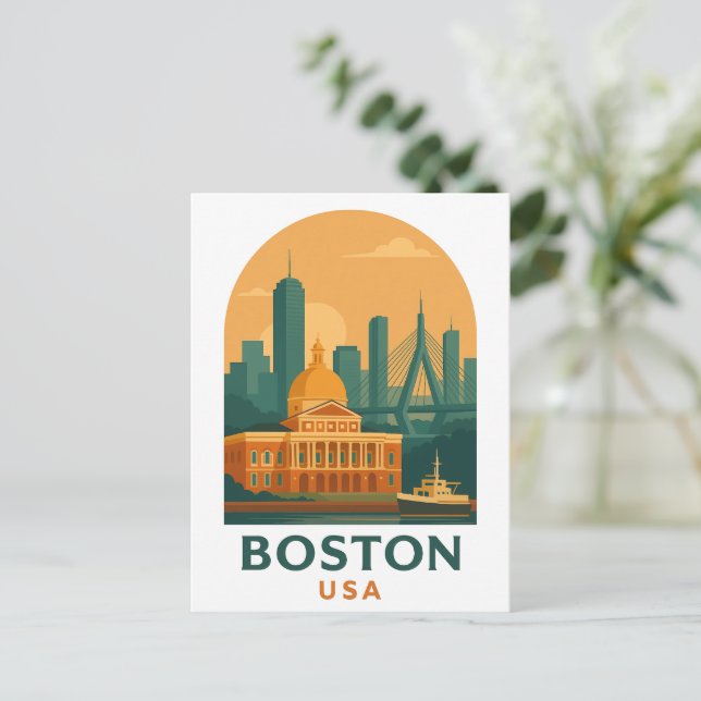 Vintage Boston USA Resa – Retro Stadskonst Vykort (Stående Fram)