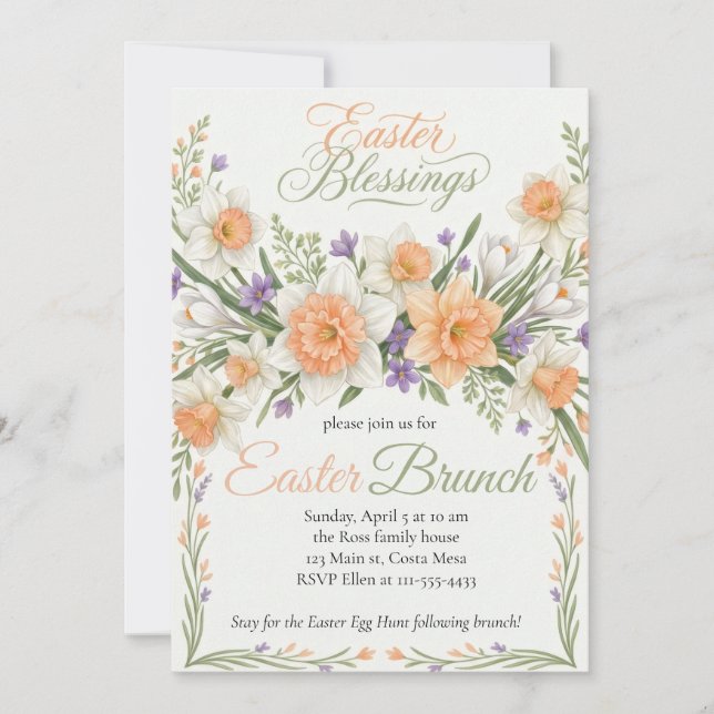 Vintage Botanical Apricot Floral Easter Invitation Inbjudningar (Framsida)