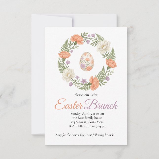Vintage Botanical Apricot Floral Easter Invitation Inbjudningar (Framsida)