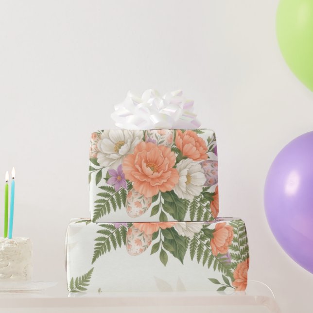 Vintage Botanical Apricot Floral Easter  Presentpapper (Festgåvor)