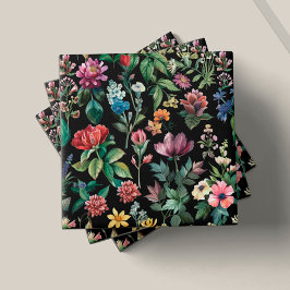Vintage Botanical Elegance Black Kakelplatta