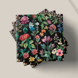 Vintage Botanical Elegance Black Kakelplatta