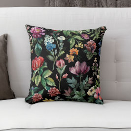 Vintage Botanical Elegance Black Kudde