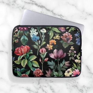 Vintage Botanical Elegance Black Laptop Fodral